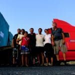 Hitchhiking trucks in the steppe of Kazakhstan