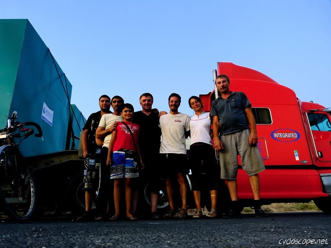 Hitchhiking trucks in the steppe of Kazakhstan