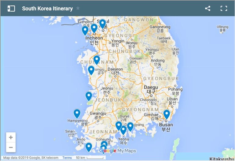 Korea Itinerary Map