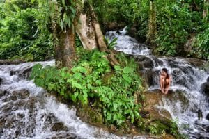 Hot Spring waterfall in Laos