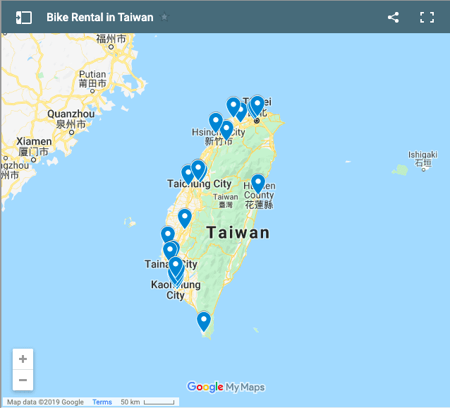 bike rental taiwan map