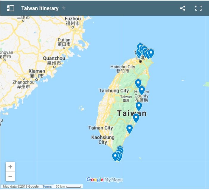 taiwan backpacking itinerary map