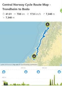 Central Norway Cycle Route Map - Trondheim to Bodo