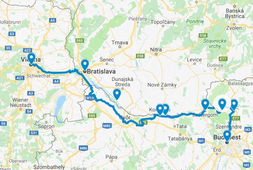 Danube cycle route map