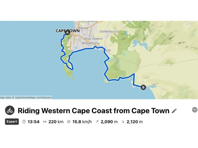 Cycling Western Cape's coast - Our itinerary and GPX track