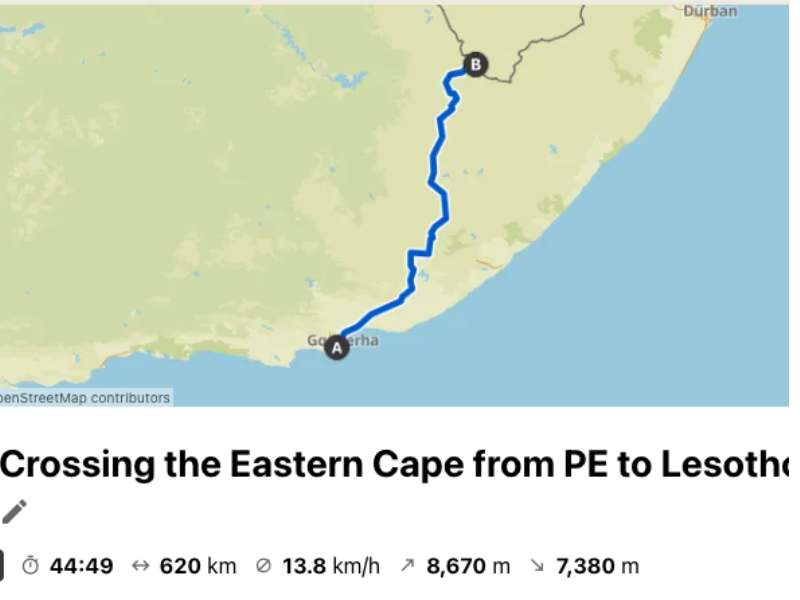 Map and GPS track of our Eastern Cape Itinerary 