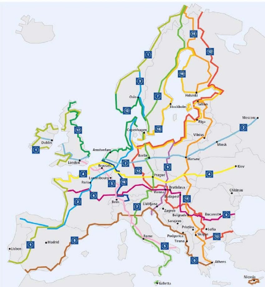 Map of Eurovelo Routes