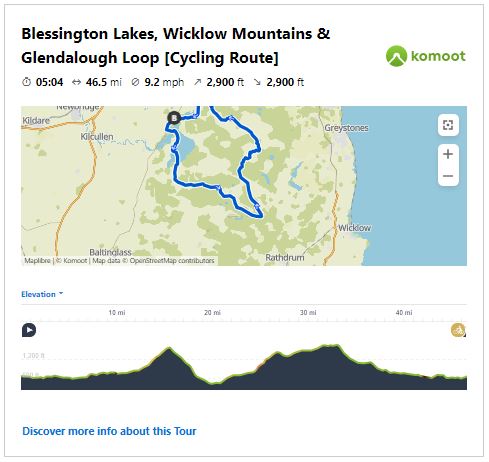 Blessington Lakes, Wicklow Mountains and Glendalough Loop, Cycling Route