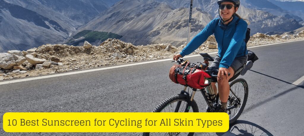 An image of a woman wearing the best sunscreen for cycling