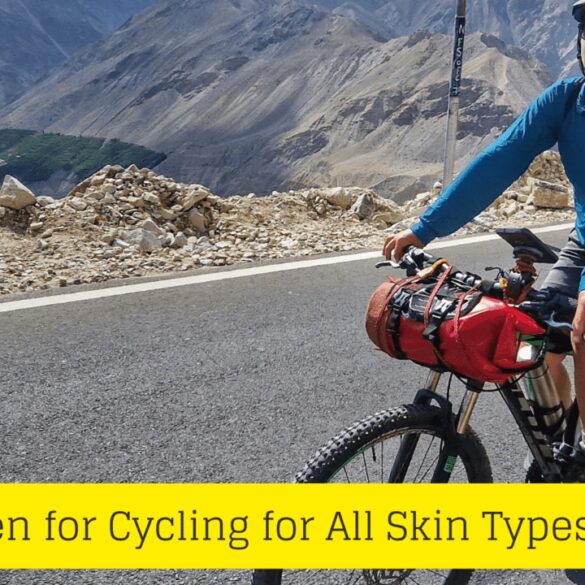An image of a woman wearing the best sunscreen for cycling