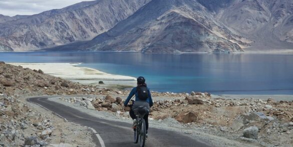 pangong lake ladakh by bicycle